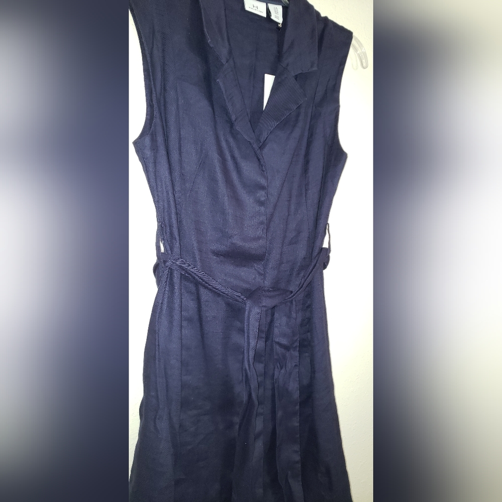 H by Halston Sleeveless Linen Dress Navy Blue size 8. NWT - Picture 2 of 12